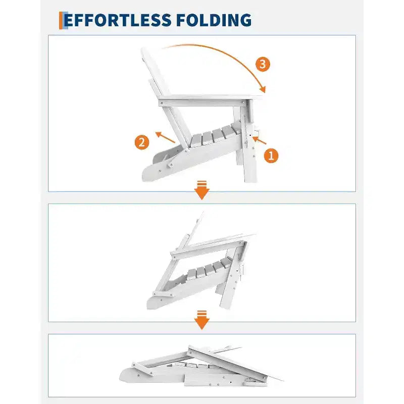 Set di 2 sedie Adirondack pieghevoli con tavolino laterale, in HDPE effetto legno, capacità 170 kg, set da esterno resistente alle intemperie per patio, ponte, braciere