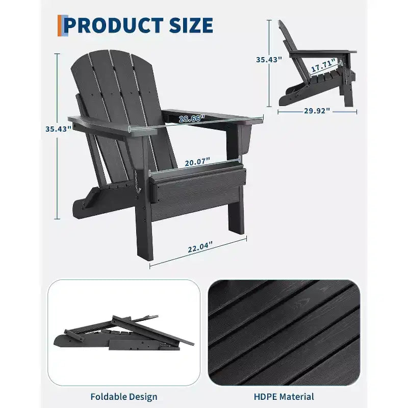 Set di 2 sedie Adirondack pieghevoli con tavolino laterale, in HDPE effetto legno, capacità 170 kg, set da esterno resistente alle intemperie per patio, ponte, braciere