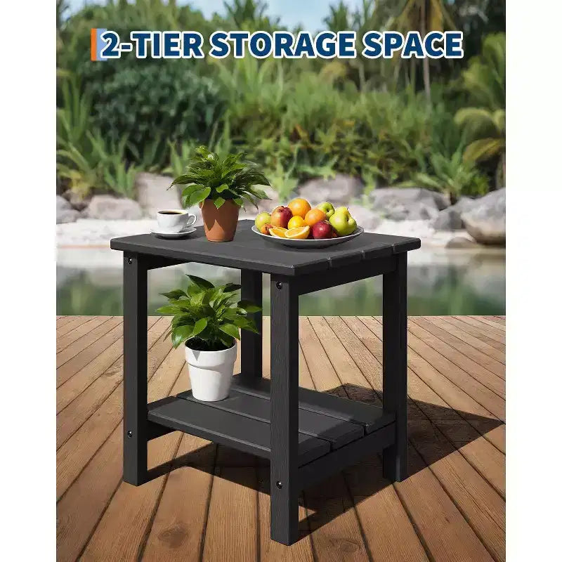 Set di 2 sedie Adirondack pieghevoli con tavolino laterale, in HDPE effetto legno, capacità 170 kg, set da esterno resistente alle intemperie per patio, ponte, braciere