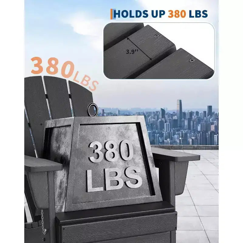 Set di 2 sedie Adirondack pieghevoli con tavolino laterale, in HDPE effetto legno, capacità 170 kg, set da esterno resistente alle intemperie per patio, ponte, braciere