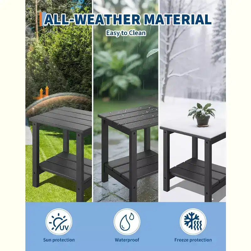 Set di 2 sedie Adirondack pieghevoli con tavolino laterale, in HDPE effetto legno, capacità 170 kg, set da esterno resistente alle intemperie per patio, ponte, braciere
