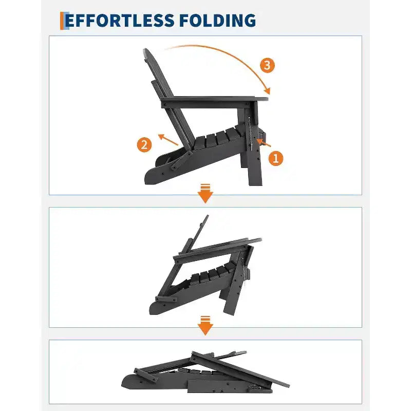Set di 2 sedie Adirondack pieghevoli con tavolino laterale, in HDPE effetto legno, capacità 170 kg, set da esterno resistente alle intemperie per patio, ponte, braciere