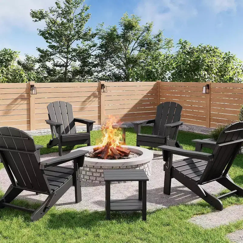 Set di 2 sedie Adirondack pieghevoli con tavolino laterale, in HDPE effetto legno, capacità 170 kg, set da esterno resistente alle intemperie per patio, ponte, braciere