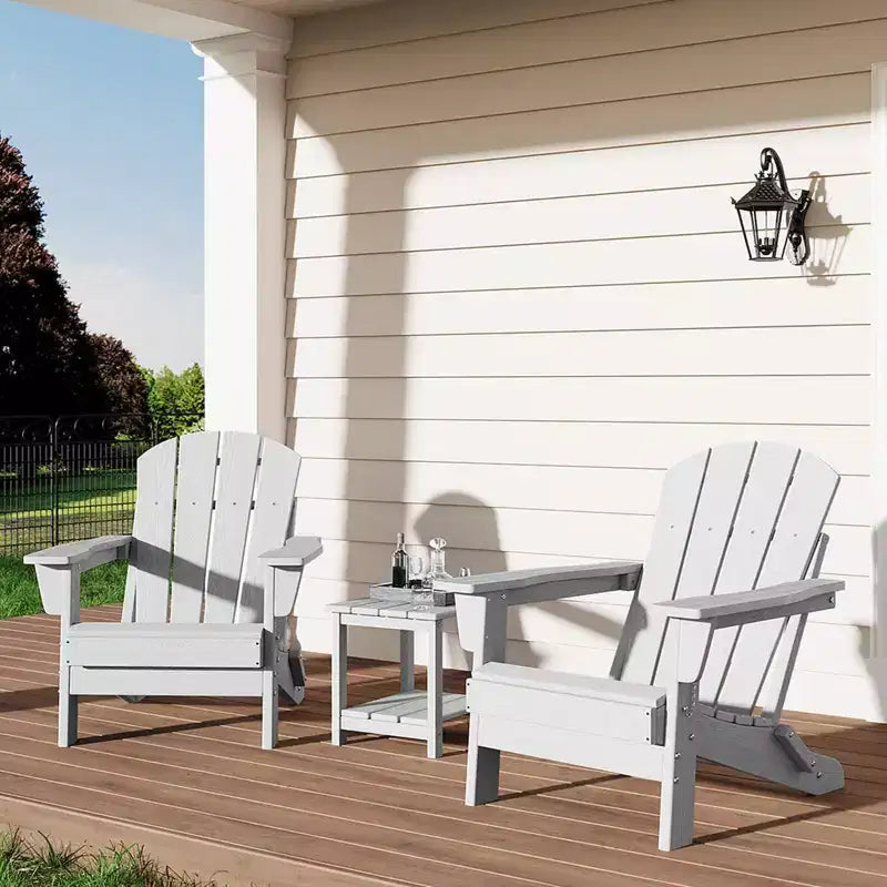 Set di 2 sedie Adirondack pieghevoli con tavolino laterale, in HDPE effetto legno, capacità 170 kg, set da esterno resistente alle intemperie per patio, ponte, braciere