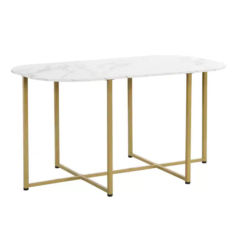 Set tavolo da pranzo moderno in marmo per 6 persone con struttura in metallo, tavolo rettangolare con adesivo effetto marmo e 6 sedie per sala da pranzo e cucina