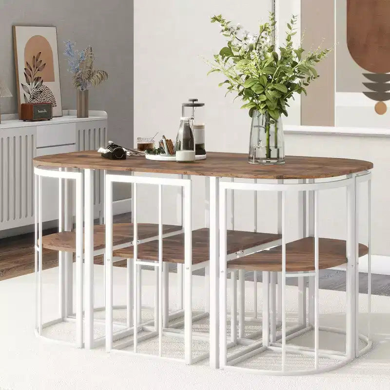 Set tavolo da pranzo moderno in marmo per 6 persone con struttura in metallo, tavolo rettangolare con adesivo effetto marmo e 6 sedie per sala da pranzo e cucina