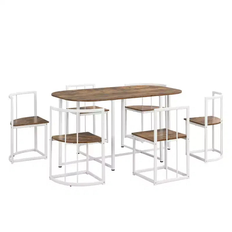 Set tavolo da pranzo moderno in marmo per 6 persone con struttura in metallo, tavolo rettangolare con adesivo effetto marmo e 6 sedie per sala da pranzo e cucina