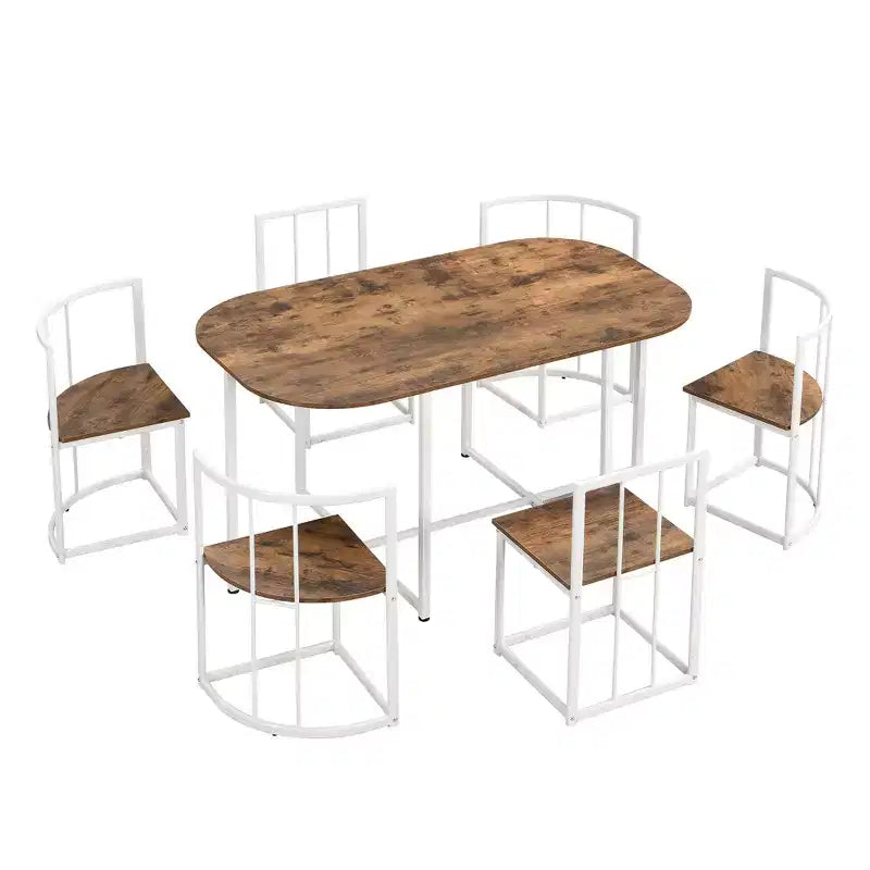 Set tavolo da pranzo moderno in marmo per 6 persone con struttura in metallo, tavolo rettangolare con adesivo effetto marmo e 6 sedie per sala da pranzo e cucina
