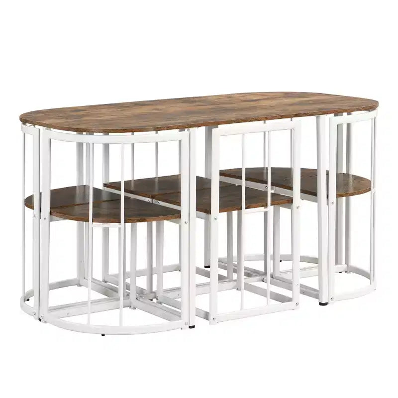 Set tavolo da pranzo moderno in marmo per 6 persone con struttura in metallo, tavolo rettangolare con adesivo effetto marmo e 6 sedie per sala da pranzo e cucina