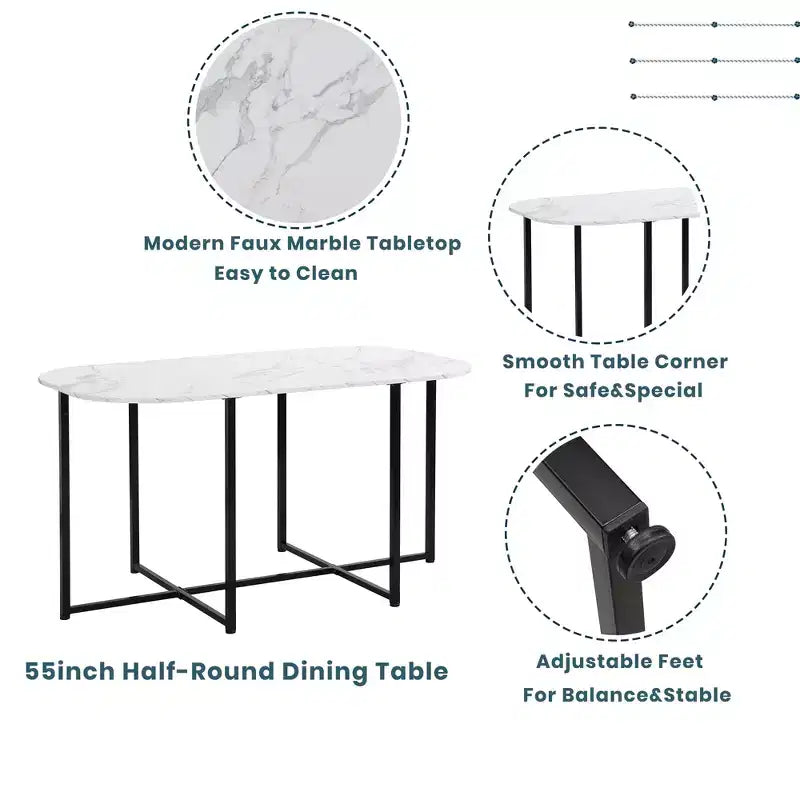 Set tavolo da pranzo moderno in marmo per 6 persone con struttura in metallo, tavolo rettangolare con adesivo effetto marmo e 6 sedie per sala da pranzo e cucina