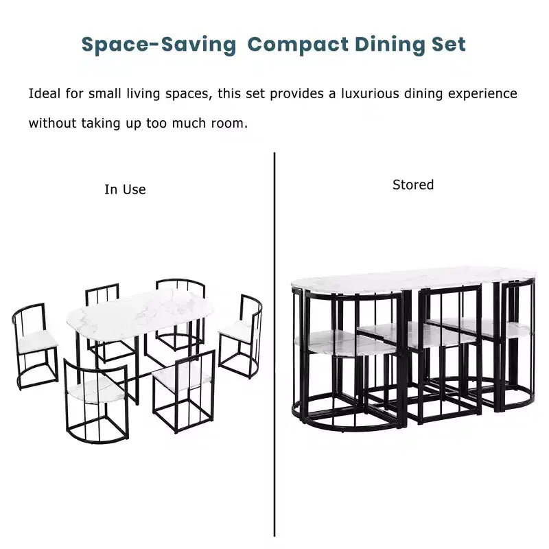 Set tavolo da pranzo moderno in marmo per 6 persone con struttura in metallo, tavolo rettangolare con adesivo effetto marmo e 6 sedie per sala da pranzo e cucina