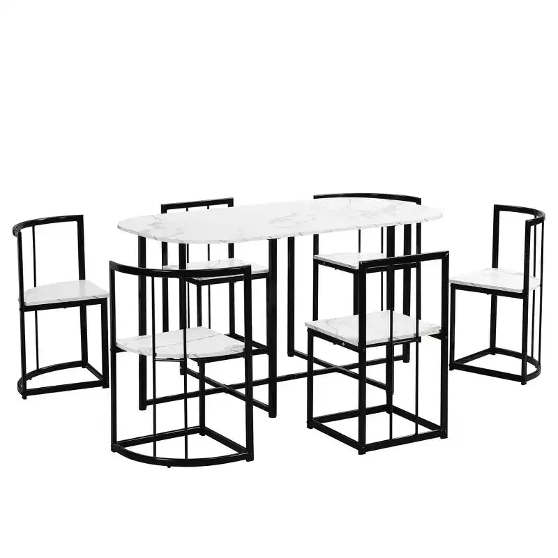 Set tavolo da pranzo moderno in marmo per 6 persone con struttura in metallo, tavolo rettangolare con adesivo effetto marmo e 6 sedie per sala da pranzo e cucina