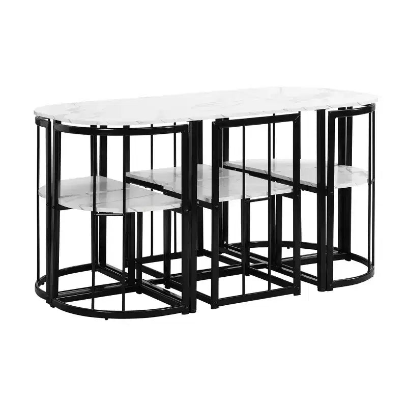 Set tavolo da pranzo moderno in marmo per 6 persone con struttura in metallo, tavolo rettangolare con adesivo effetto marmo e 6 sedie per sala da pranzo e cucina