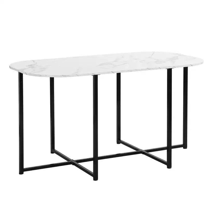 Set tavolo da pranzo moderno in marmo per 6 persone con struttura in metallo, tavolo rettangolare con adesivo effetto marmo e 6 sedie per sala da pranzo e cucina