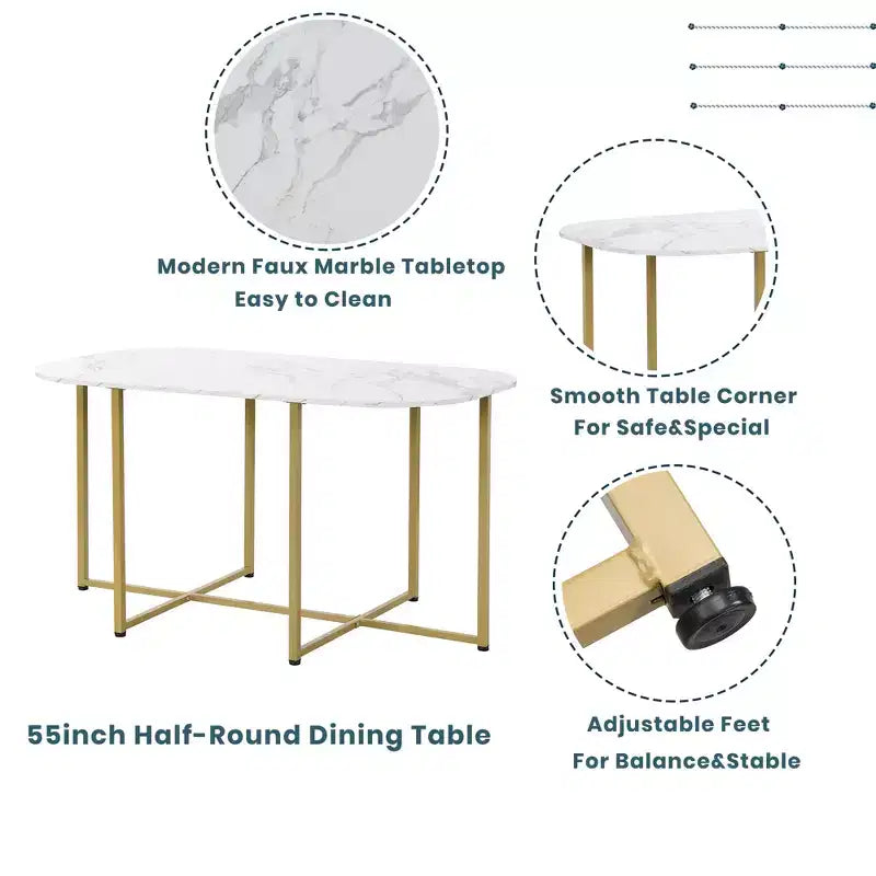 Set tavolo da pranzo moderno in marmo per 6 persone con struttura in metallo, tavolo rettangolare con adesivo effetto marmo e 6 sedie per sala da pranzo e cucina