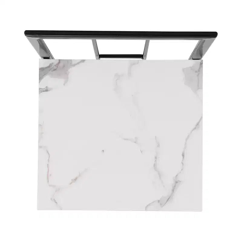 Set tavolo da pranzo moderno in marmo per 6 persone con struttura in metallo, tavolo rettangolare con adesivo effetto marmo e 6 sedie per sala da pranzo e cucina
