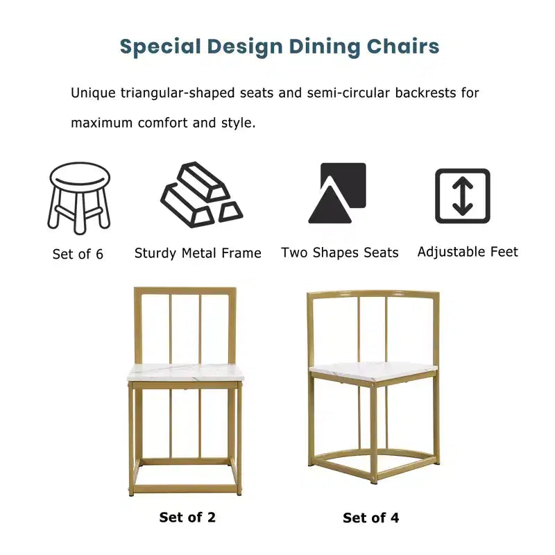 Set tavolo da pranzo moderno in marmo per 6 persone con struttura in metallo, tavolo rettangolare con adesivo effetto marmo e 6 sedie per sala da pranzo e cucina