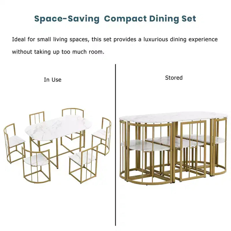 Set tavolo da pranzo moderno in marmo per 6 persone con struttura in metallo, tavolo rettangolare con adesivo effetto marmo e 6 sedie per sala da pranzo e cucina