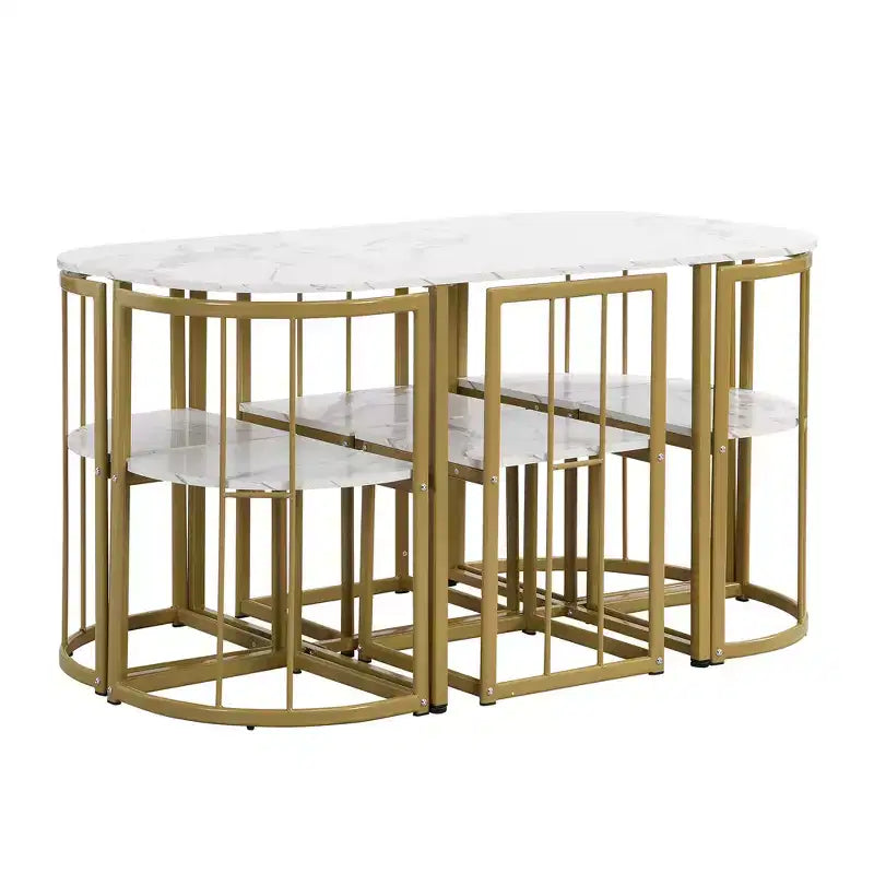 Set tavolo da pranzo moderno in marmo per 6 persone con struttura in metallo, tavolo rettangolare con adesivo effetto marmo e 6 sedie per sala da pranzo e cucina
