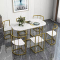 Modern Marble Dining Table Set for 6 with Metal Frame, Rectangular Marble Sticker Table and 6 Chairs for Dining Room Kitchen