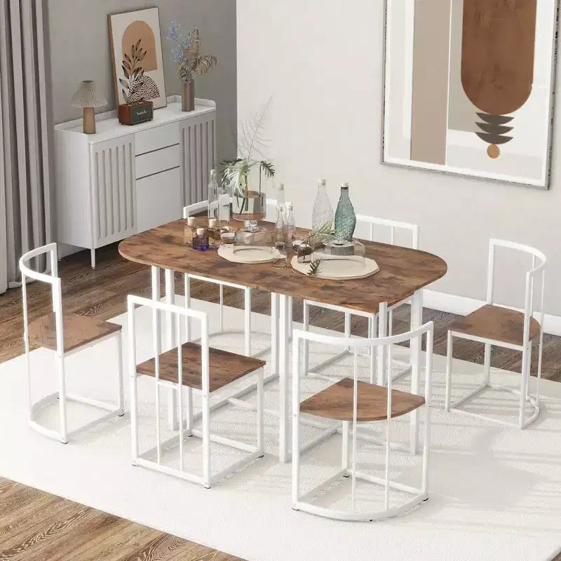 Set tavolo da pranzo moderno in marmo per 6 persone con struttura in metallo, tavolo rettangolare con adesivo effetto marmo e 6 sedie per sala da pranzo e cucina
