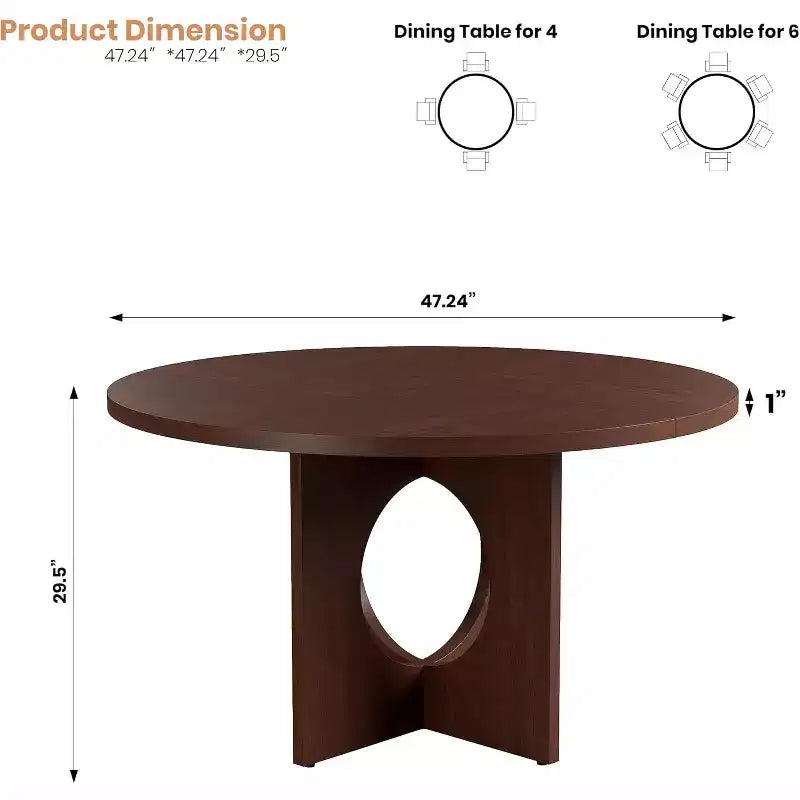 Tavolo da pranzo rotondo da 120 cm per 4-6 persone, tavoli da cucina circolari con base a piedistallo robusta, mobili salvaspazio per sala da pranzo, cucina