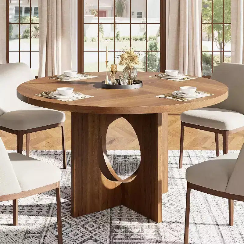 Tavolo da pranzo rotondo da 120 cm per 4-6 persone, tavoli da cucina circolari con base a piedistallo robusta, mobili salvaspazio per sala da pranzo, cucina