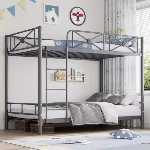 Acekool Metal Bunk Bed Twin Over Twin with Guard Rails Space Saving Steel Frame Design