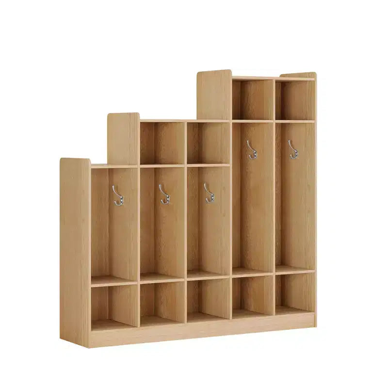 Armadietto Appendiabiti per Aula a 5 Scomparti con 9 Vani, Organizer Portaoggetti in Legno con 10 Ganci, Armadietti per Aula per Casa, Ufficio, Scuola, Palestra