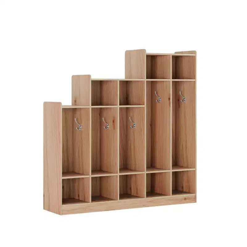 Armadietto Appendiabiti per Aula a 5 Scomparti con 9 Vani, Organizer Portaoggetti in Legno con 10 Ganci, Armadietti per Aula per Casa, Ufficio, Scuola, Palestra
