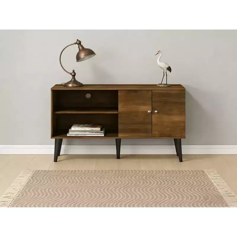 JVNOXK Mobile TV moderno per soggiorno da 47,3 pollici, adatto per TV sotto i 50 pollici, con mensole portaoggetti a 2 livelli e 1 armadietto, Marrone