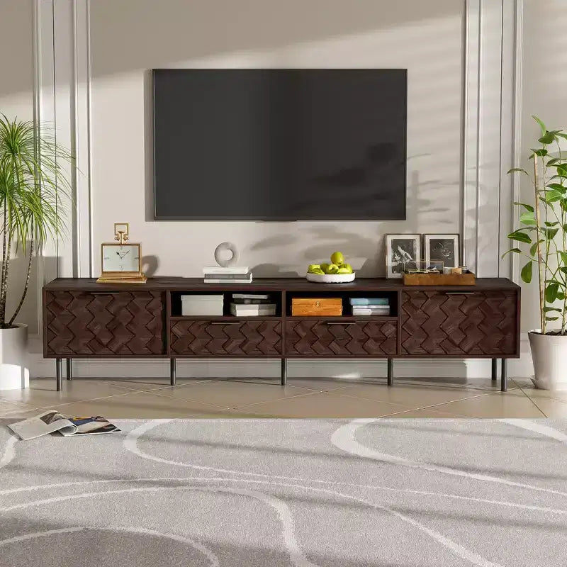 78 TV Stand for TVs up to 85, Brown TV Console Media Console TV Cabinet Entertainment Center with Diamond Soft-close Door & Drawers - ModernLuxe