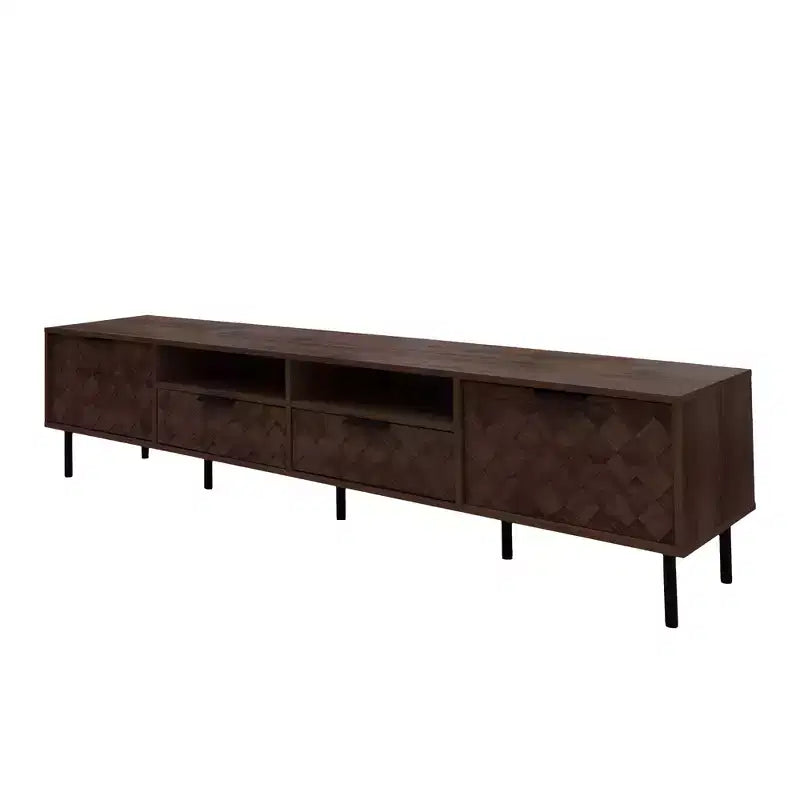Mobile TV da 78 pollici per TV fino a 85 pollici, Consolle TV Marrone con Ante e Cassetti Soft-close a Motivo Diamante - ModernLuxe