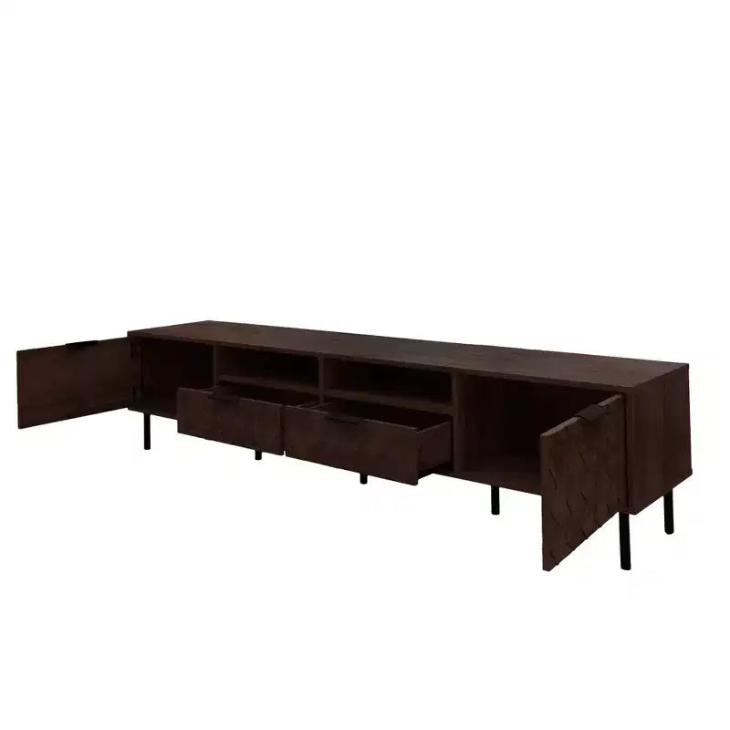 Mobile TV da 78 pollici per TV fino a 85 pollici, Consolle TV Marrone con Ante e Cassetti Soft-close a Motivo Diamante - ModernLuxe
