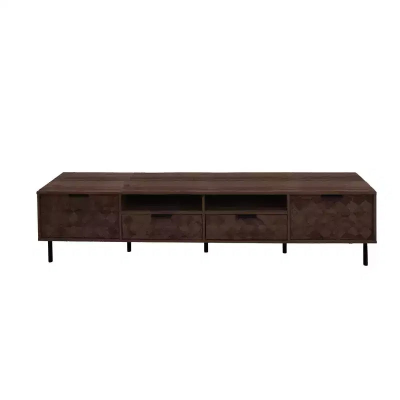 Mobile TV da 78 pollici per TV fino a 85 pollici, Consolle TV Marrone con Ante e Cassetti Soft-close a Motivo Diamante - ModernLuxe