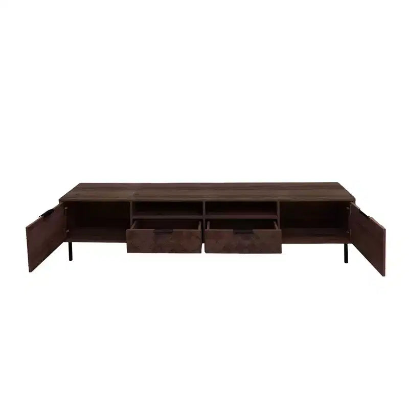 Mobile TV da 78 pollici per TV fino a 85 pollici, Consolle TV Marrone con Ante e Cassetti Soft-close a Motivo Diamante - ModernLuxe