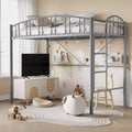 Loft Bed Twin Size, Heavy Duty Metal Loft Bed Frame with Arched Guardrail and Safety Ladder, Space-Saving, No Box Spring Needed, Modern Gray