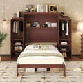 MAYEERTY Queen Size Murphy Bed with 2 Wardrobe and Storage Shelf Multifunctional Foldable Platform Bedframe for Bedroom Walnut