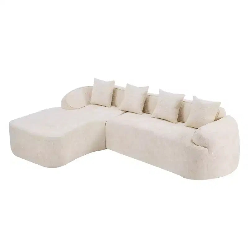 Clihome High-Elastic Chenille L-Shaped Sofa - Curved Armrests & 4 Free Pillows Included