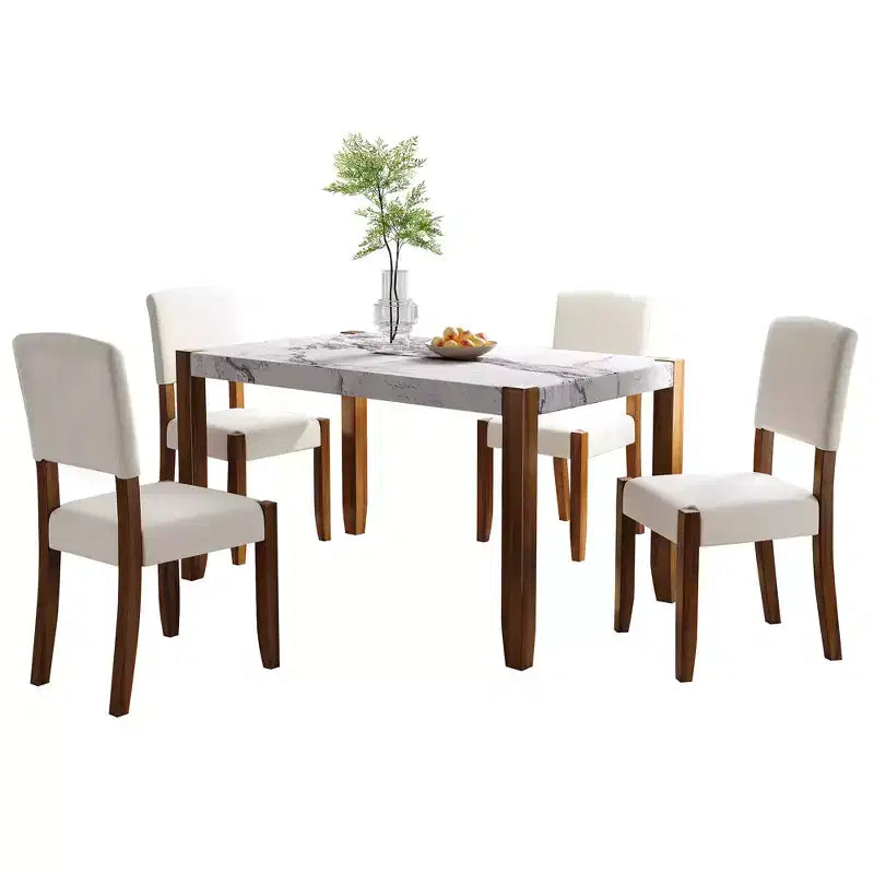 Set da pranzo in finto marmo per 4 persone, tavolo da pranzo rettangolare da 5 pezzi con 4 sedie imbottite per cucine piccole