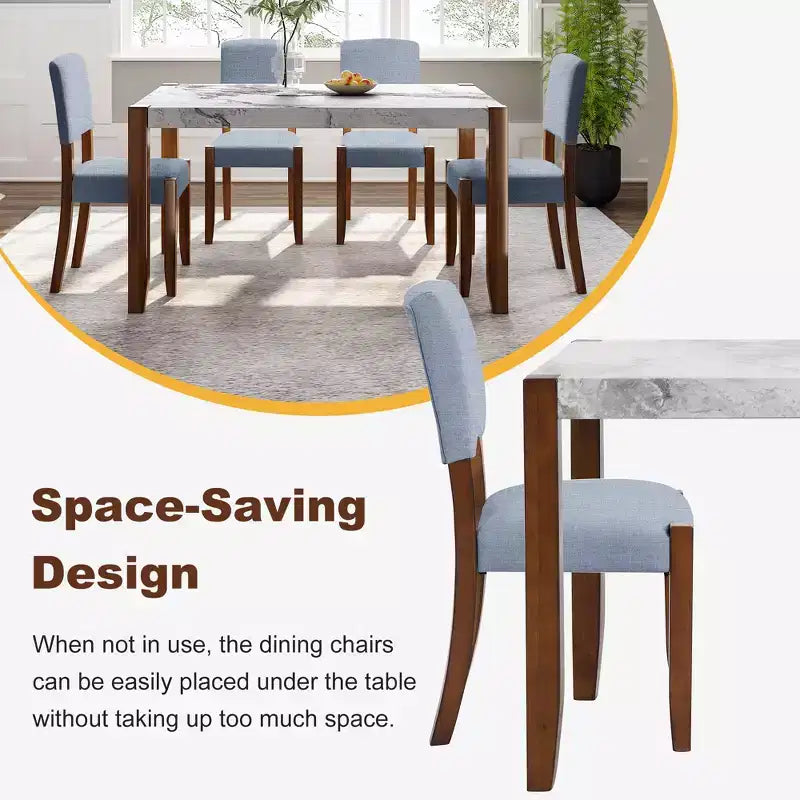 Set da pranzo in finto marmo per 4 persone, tavolo da pranzo rettangolare da 5 pezzi con 4 sedie imbottite per cucine piccole