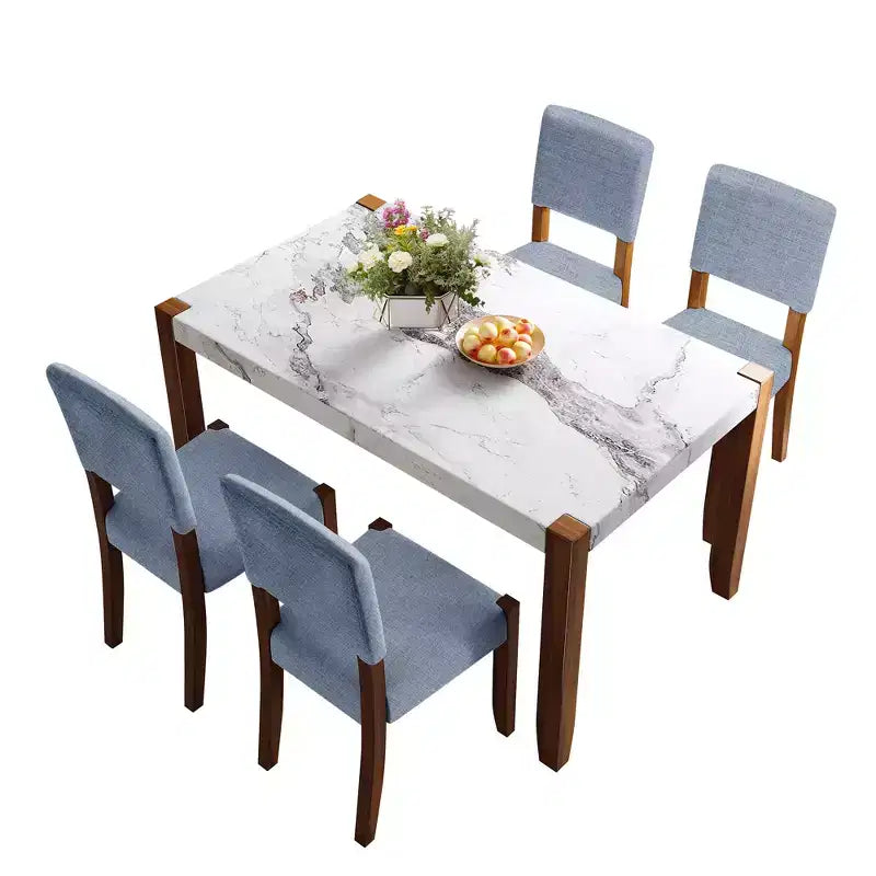 Set da pranzo in finto marmo per 4 persone, tavolo da pranzo rettangolare da 5 pezzi con 4 sedie imbottite per cucine piccole