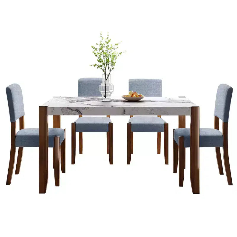 Set da pranzo in finto marmo per 4 persone, tavolo da pranzo rettangolare da 5 pezzi con 4 sedie imbottite per cucine piccole