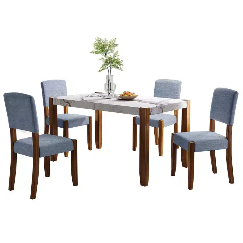 Set da pranzo in finto marmo per 4 persone, tavolo da pranzo rettangolare da 5 pezzi con 4 sedie imbottite per cucine piccole