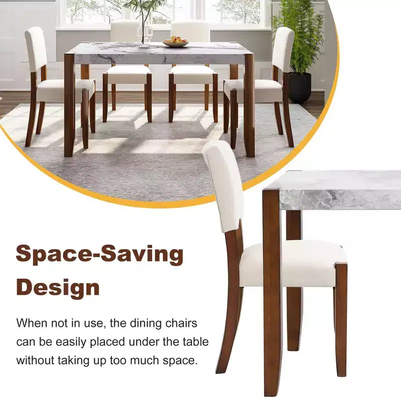 Set da pranzo in finto marmo per 4 persone, tavolo da pranzo rettangolare da 5 pezzi con 4 sedie imbottite per cucine piccole