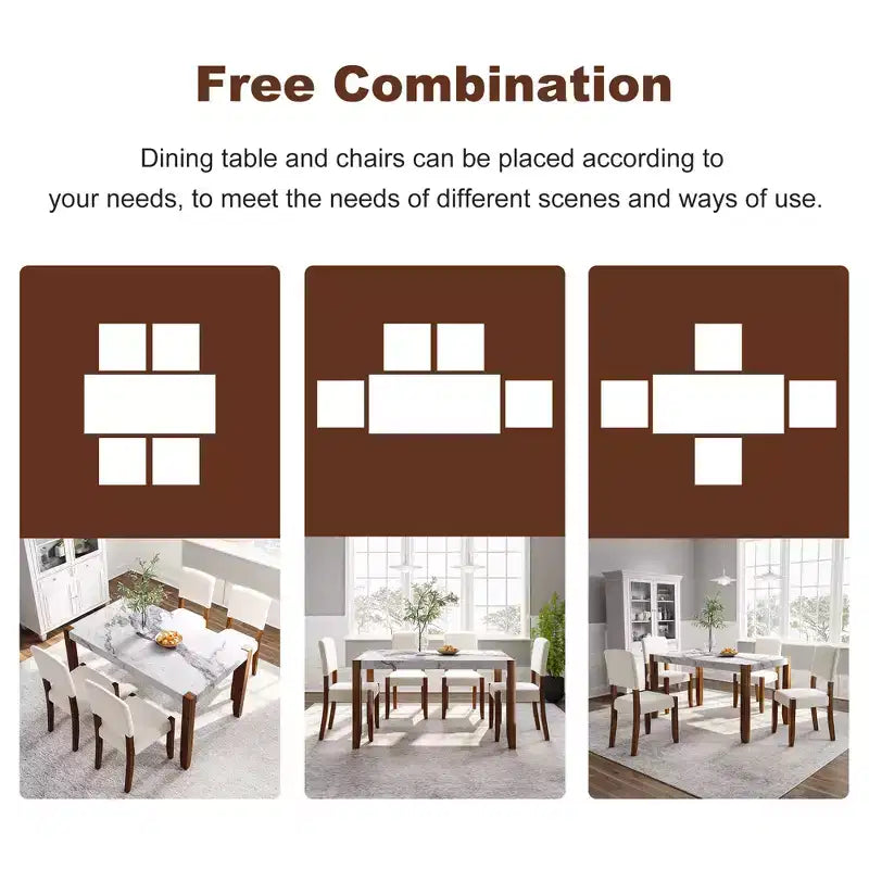 Set da pranzo in finto marmo per 4 persone, tavolo da pranzo rettangolare da 5 pezzi con 4 sedie imbottite per cucine piccole