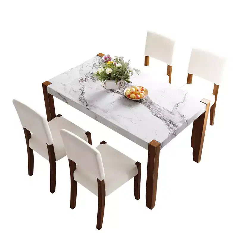 Set da pranzo in finto marmo per 4 persone, tavolo da pranzo rettangolare da 5 pezzi con 4 sedie imbottite per cucine piccole