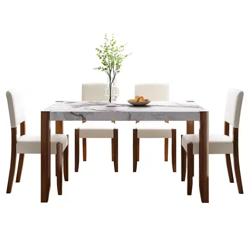 Set da pranzo in finto marmo per 4 persone, tavolo da pranzo rettangolare da 5 pezzi con 4 sedie imbottite per cucine piccole