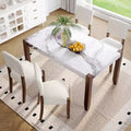 Faux Marble Dining Table Set for 4, 5 Pieces Rectangle Dining Table with 4 Upholstered Chairs for Small Space Kictchen