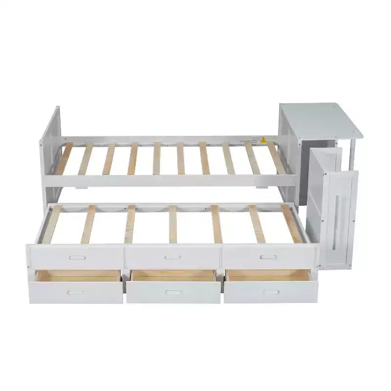 Letto a piattaforma in legno Twin Size con scrivania e ripiano portaoggetti, telaio letto matrimoniale/queen in legno con letto estraibile e 3 cassetti